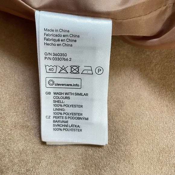 H&M Size 6 Faux Suede Jacket Draped Camel 3/4 Slv Overcoat Lined Workwear Womens - Picture 9 of 9